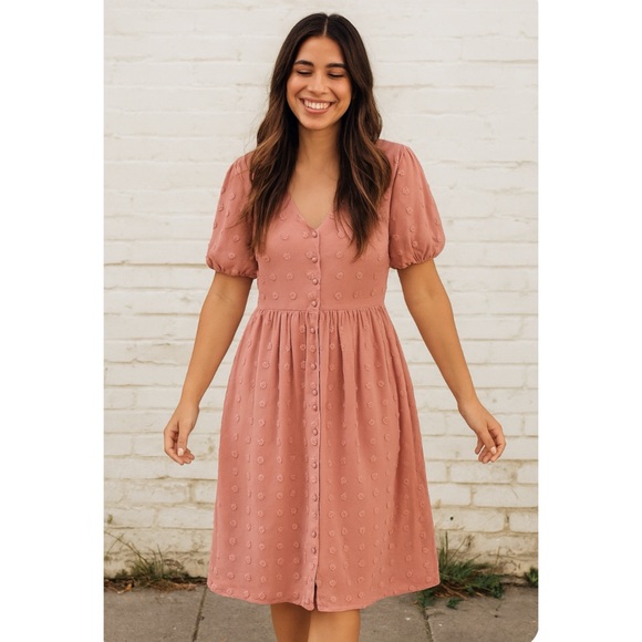 Baltic Born Dresses & Skirts - BALTIC BORN | Pink Mika Swiss Dot Cottagecore Midi Length‎ Dress Sz. Small